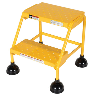 Perforated 2 Step Commercial Spring Loaded Rolling Ladder - Yellow